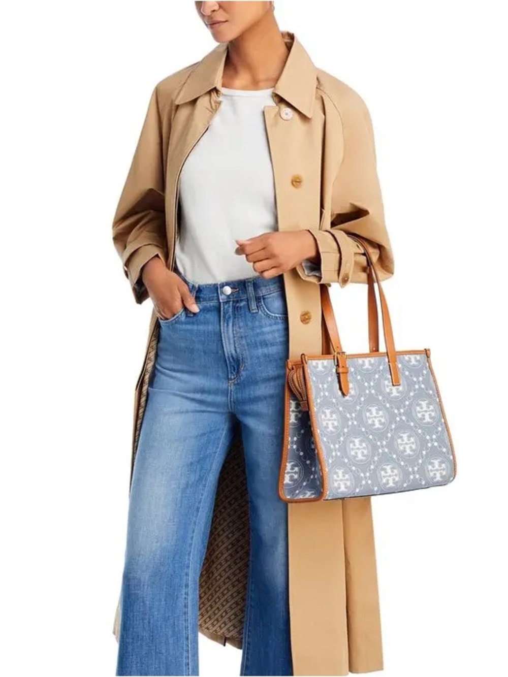TORY BURCH • Small T monogram denim tote purse - Picture 4 of 12